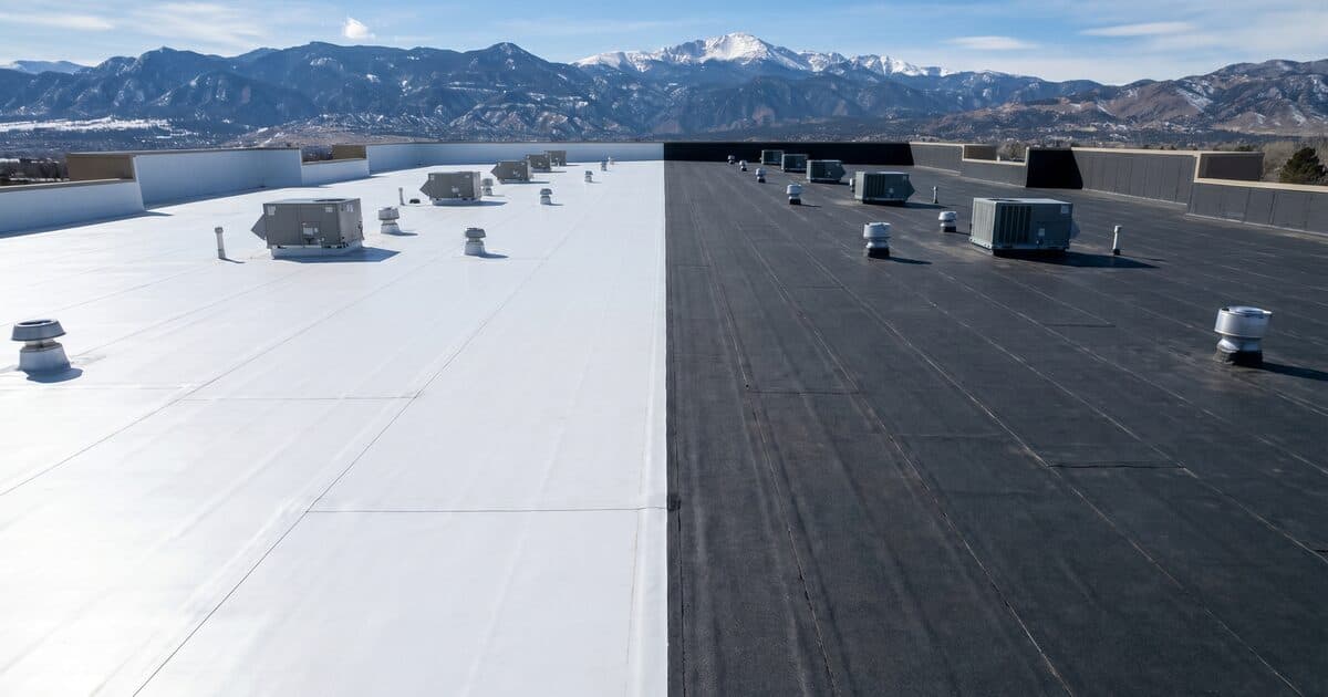 Flat commercial roof with single-ply membrane in Colorado